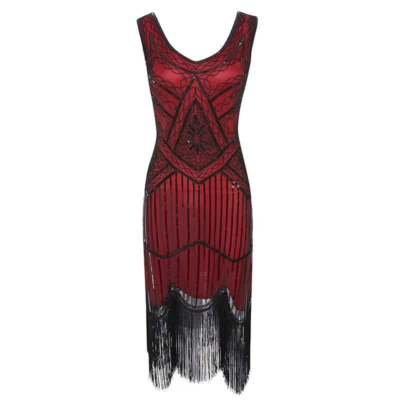 Women's 1920s Vintage Sequin Full Fringed Deco Inspired Flapper Dress Roaring 20s Great Gatsby Fall Cloths Dress Vestidos