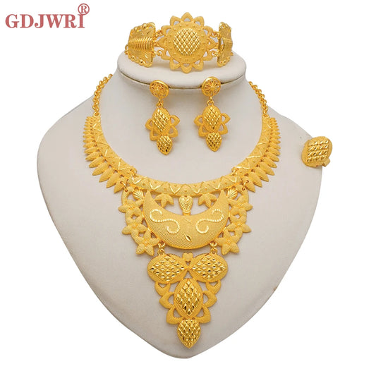 Golden Grace Set Necklace Bracelet Earrings Rings For Women Fashion Bridal Jewellery Sets