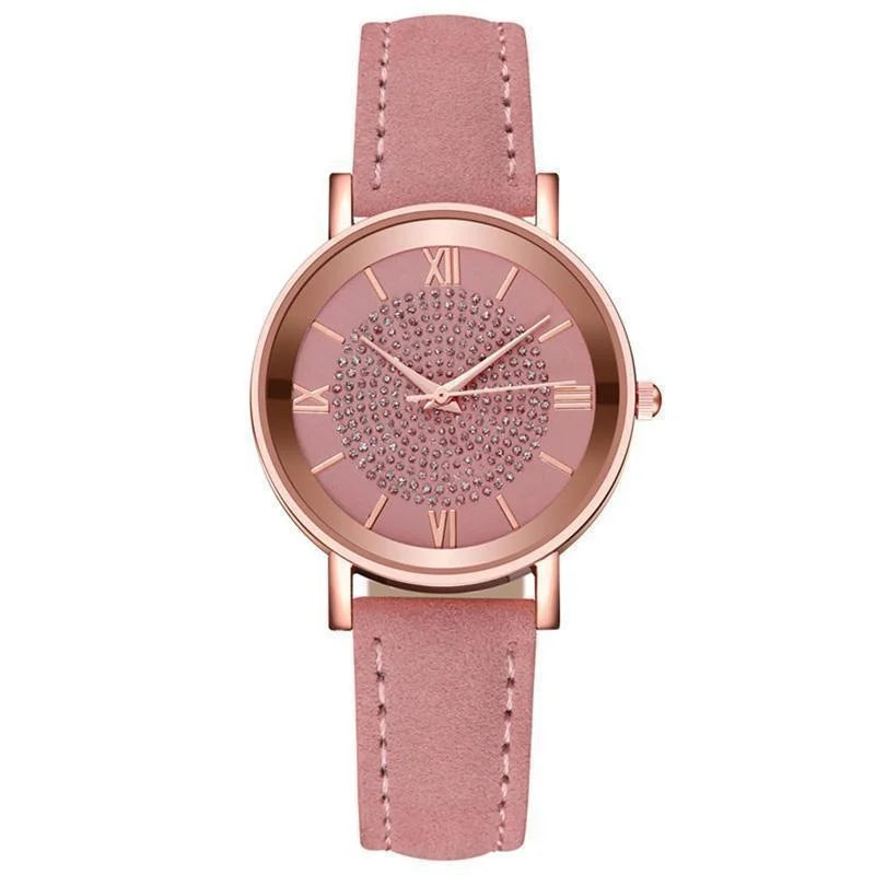 Women Watch Ladies Rhinestone Dial Wristwatch Leather Band Quartz Watches Gifts