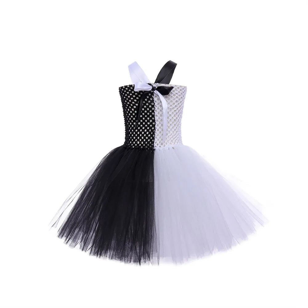 Halloween Karneval Clown Kostüm Süßes Weiß Schwarz Tutu Kleid für Mädchen Geburtstagsparty Kleid Urlaub Geschenk Kleidung Zubehör Set