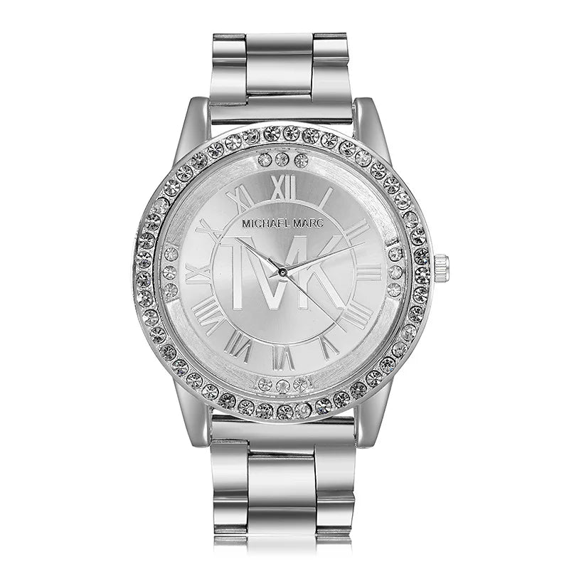 Luxury Rhinestone Dial Stainless Women Business Casual Quartz Watch