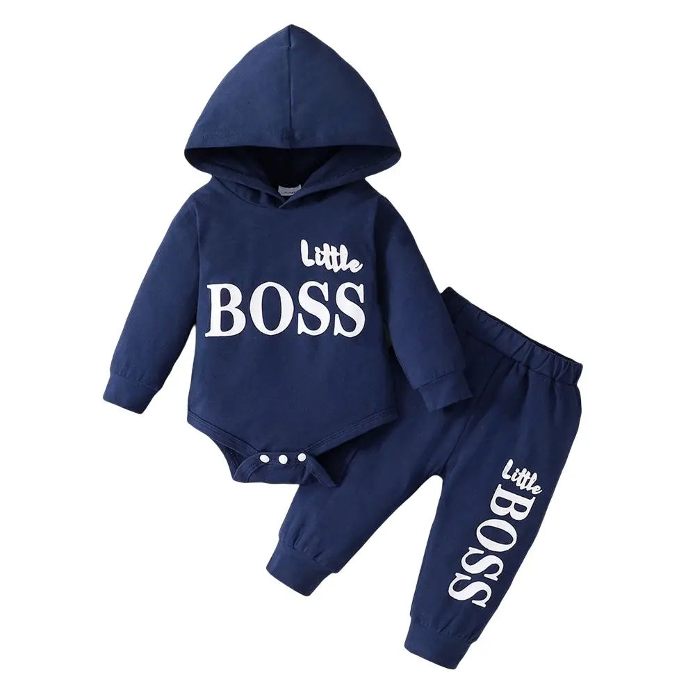 Baby Boy Hooded Suit 2Pcs Set Long Sleeve Letter Bodysuit