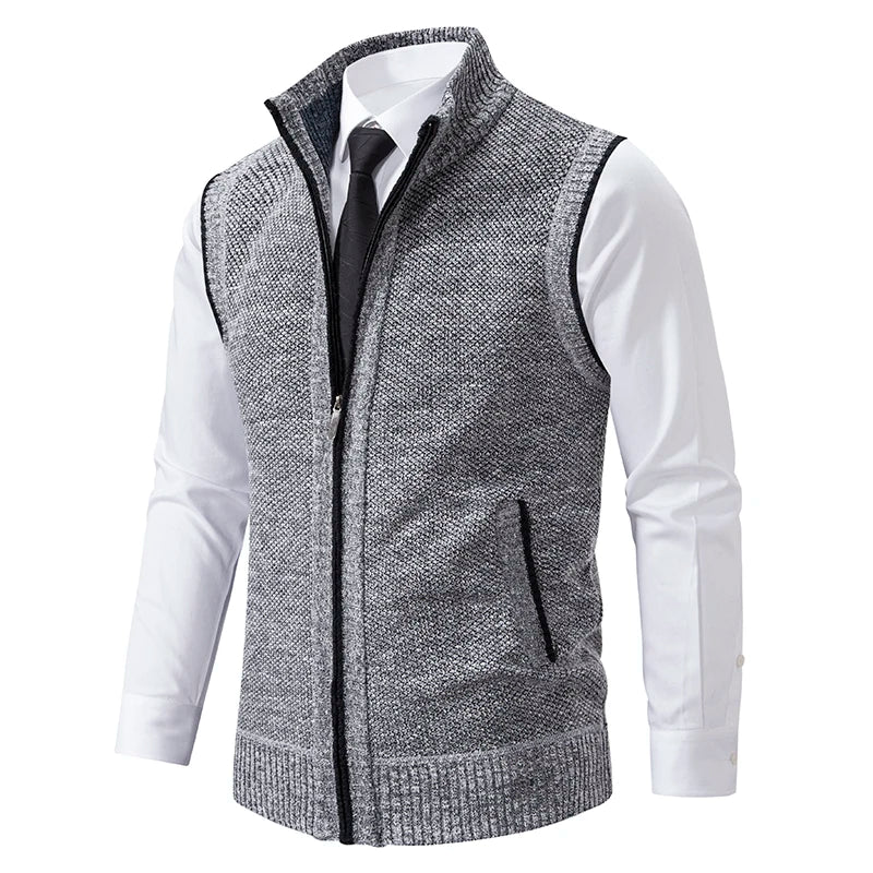 Autumn Winter Knit Vests Men Stand Sweatercoat