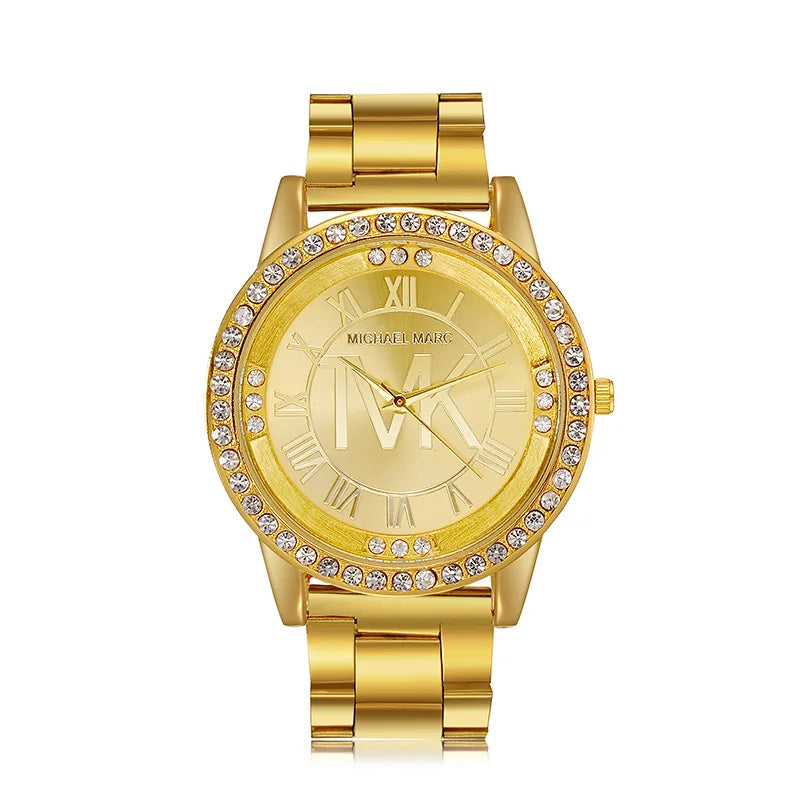 Luxury Women Watch Golden Stainless Steel Diamond Water Resistant Roman Digital Ladies Quartz Watches Relojes Digitales