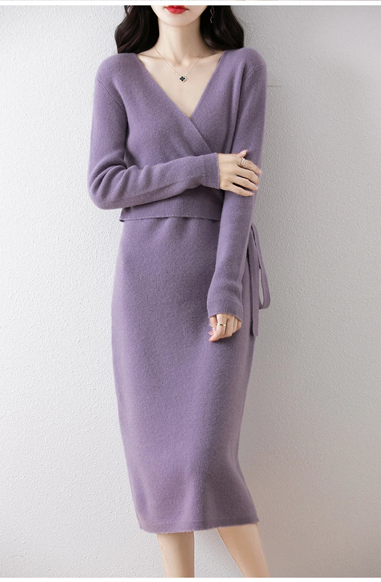 Winter Cashmere Knitted Dress, Long, Slim fit Women's Sweater, Hip wrapped Wool Skirt, Wool Tight Women's Long Skirt