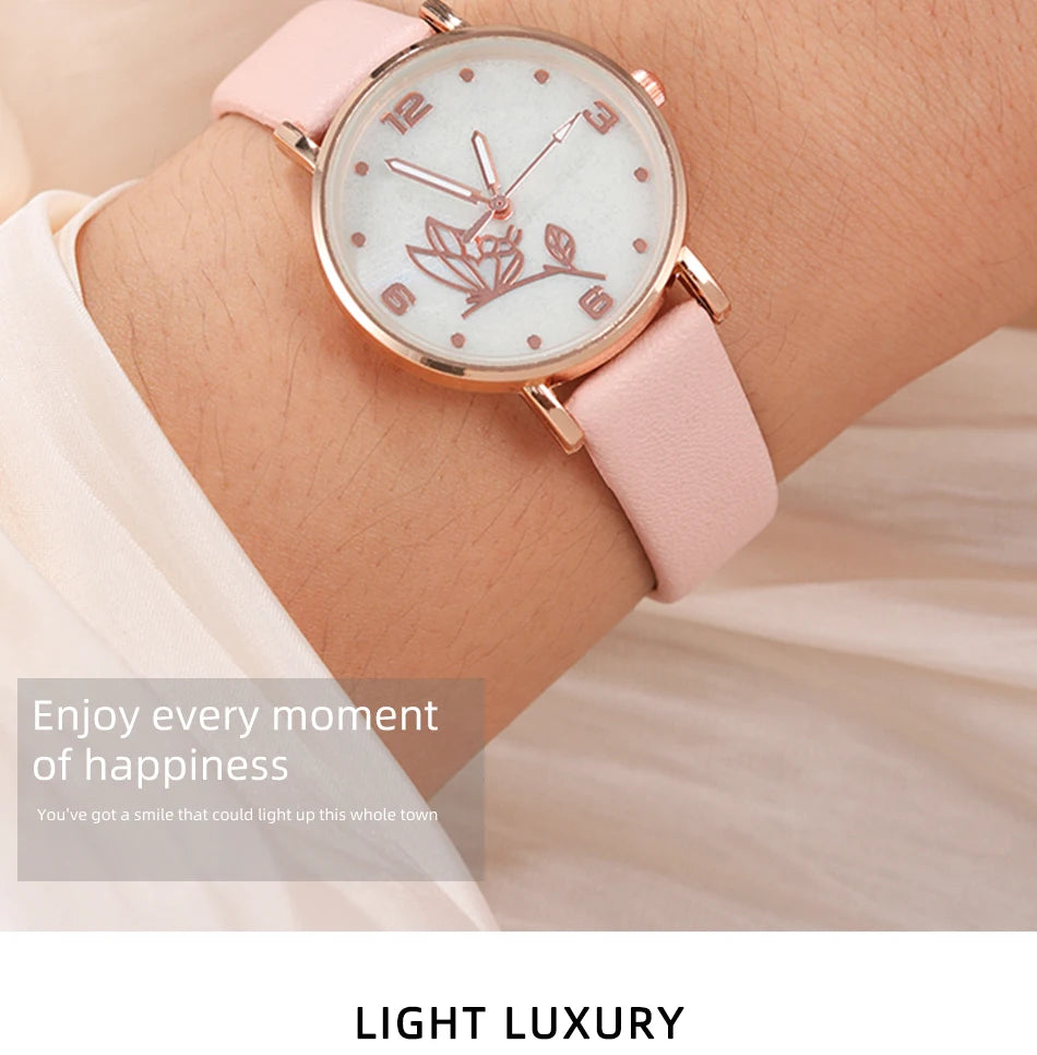 6PCS Set Women Butterfly Dial Watch Female