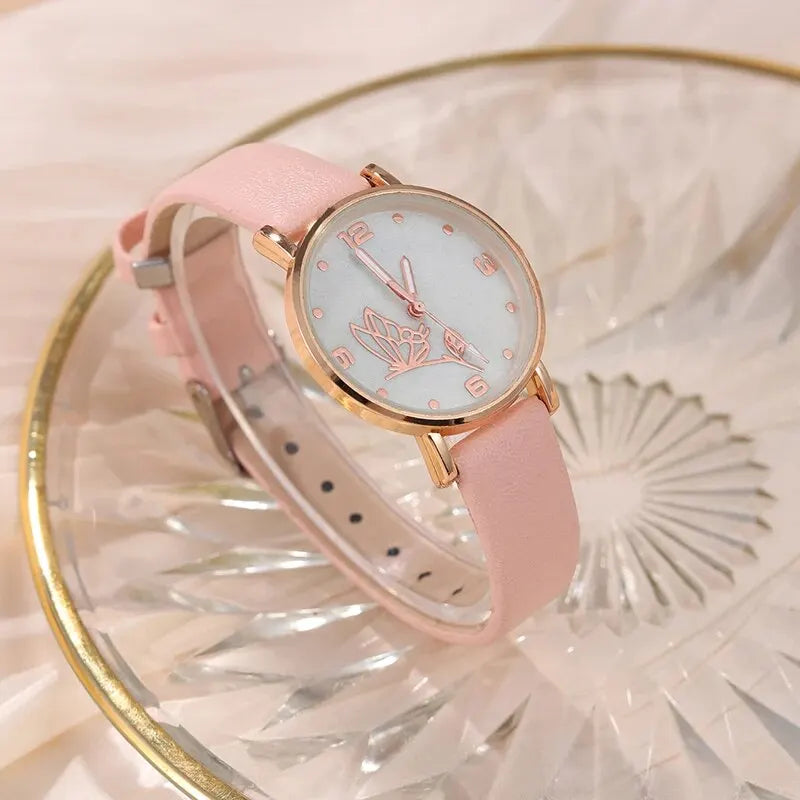 6PCS Set Women Butterfly Dial Watch Female