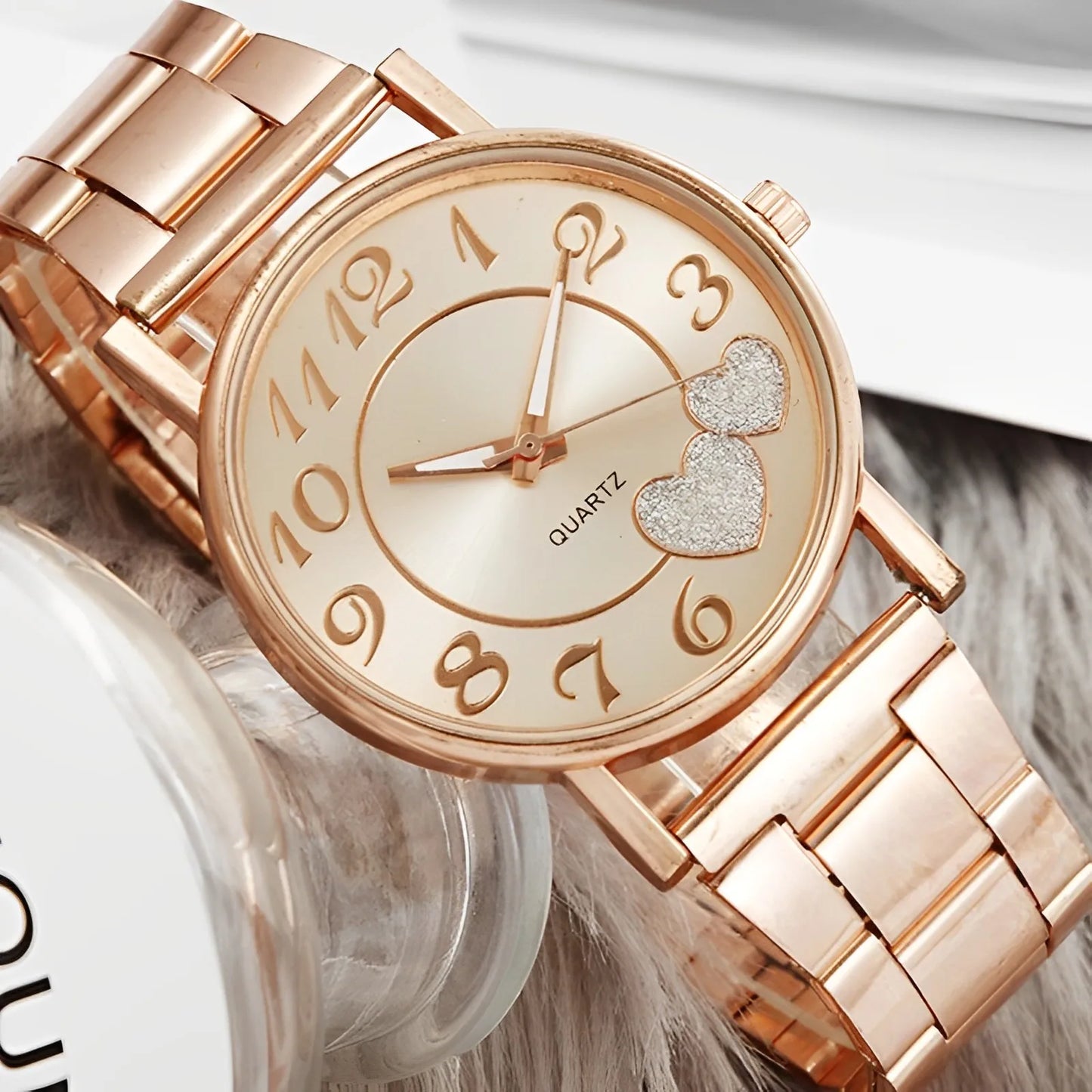 Elegant Rose Gold Heart Dial Watch Female Simple Temperament Student Waterproof Female High-level Female Luxury Watches Women