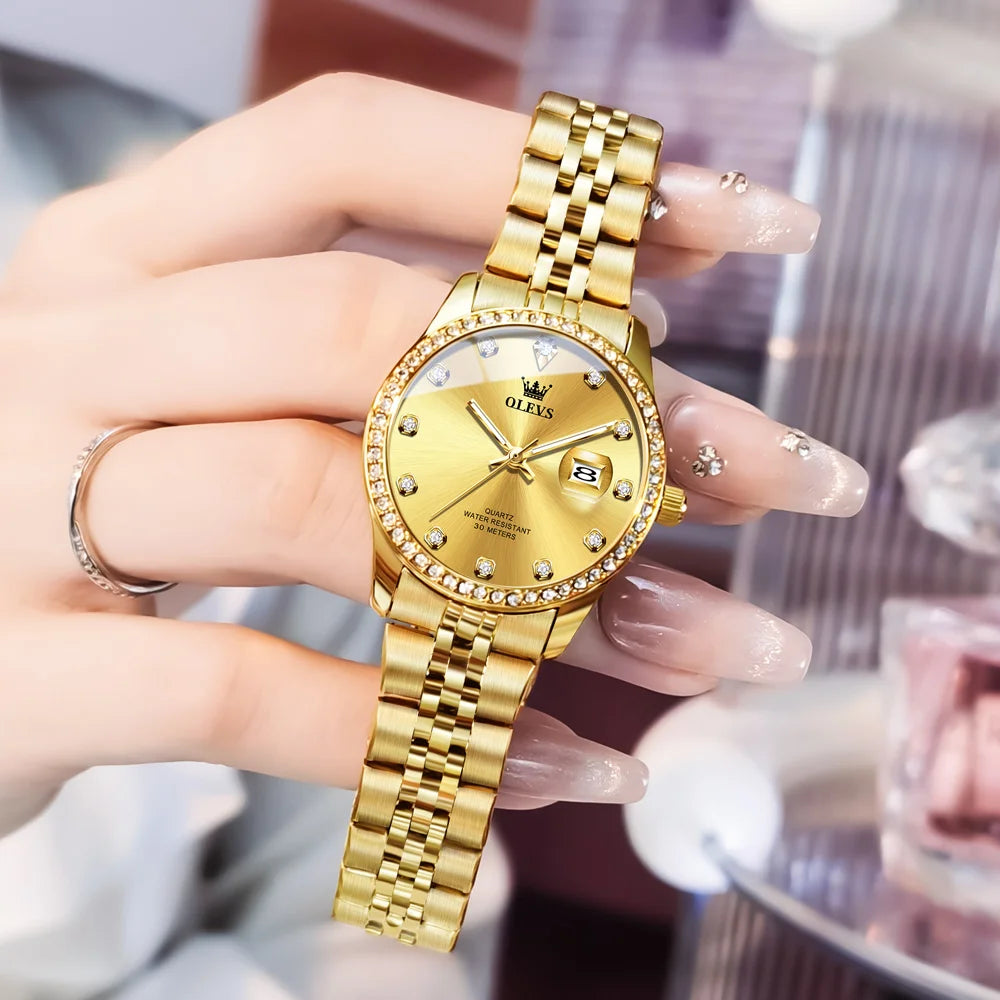 Women's Watches Elegant Simple Original Quartz Watch for Man Diamond Dial Waterproof Luminous Date Wristwatch