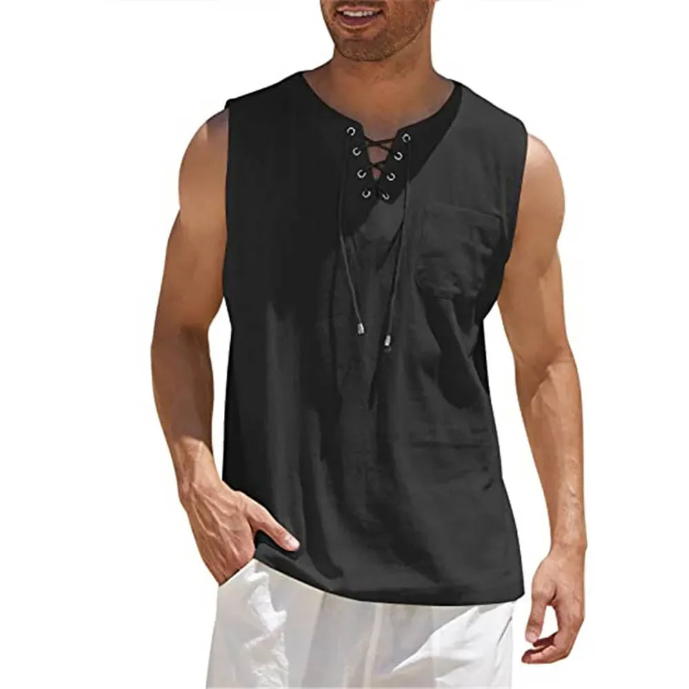 Men's Linen Shirts V-Neck Fitness Shirts