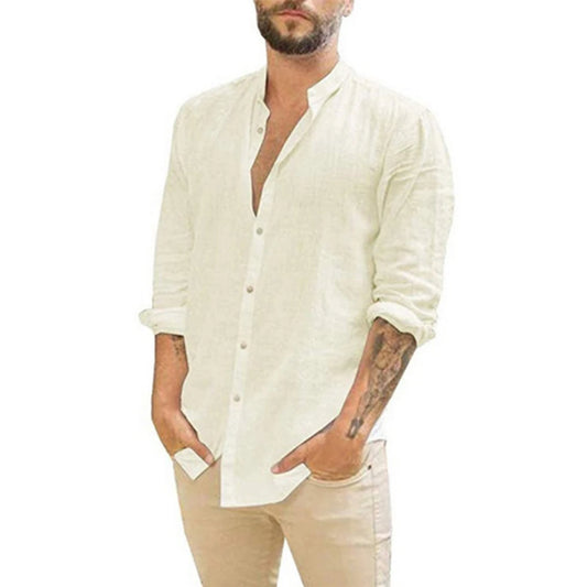 Cotton Linen Hot Sale Men's Long-Sleeved Style Plus Size