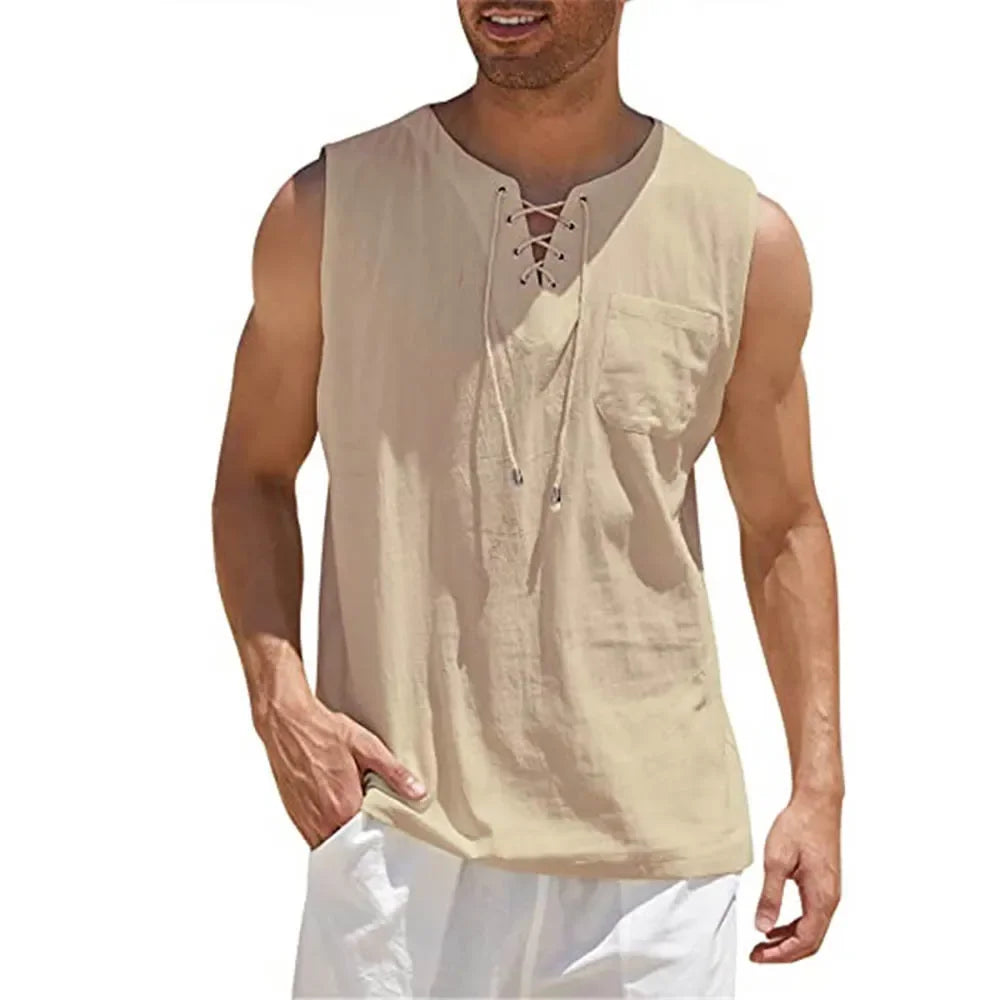 Men's Linen Shirts V-Neck Fitness Shirts