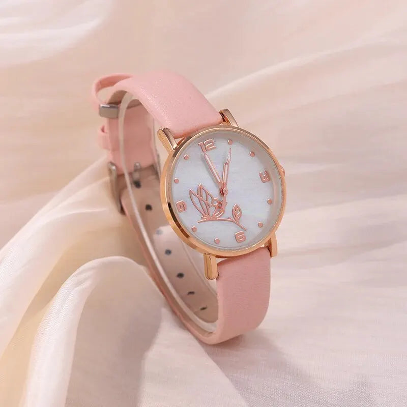 6PCS Set Women Butterfly Dial Watch Female