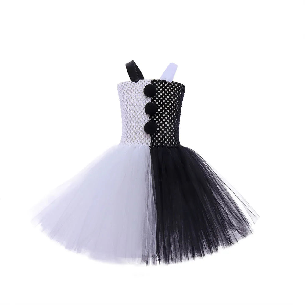 Halloween Karneval Clown Kostüm Süßes Weiß Schwarz Tutu Kleid für Mädchen Geburtstagsparty Kleid Urlaub Geschenk Kleidung Zubehör Set