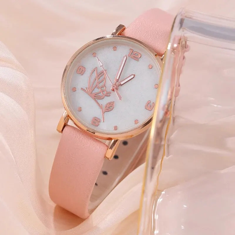 6PCS Set Women Butterfly Dial Watch Female