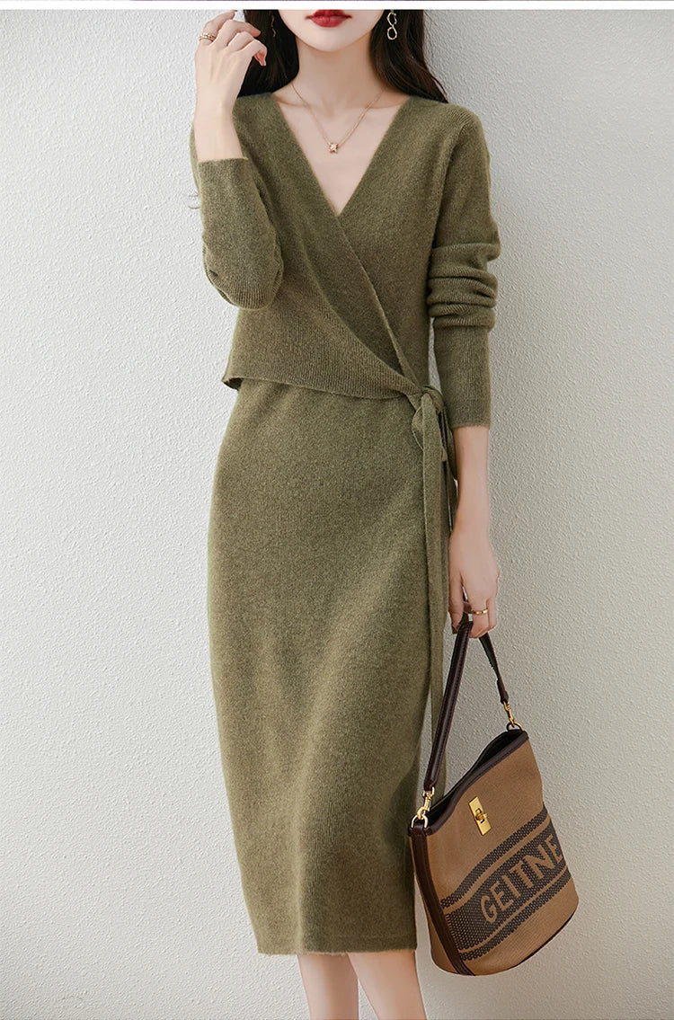 Winter Cashmere Knitted Dress, Long, Slim fit Women's Sweater, Hip wrapped Wool Skirt, Wool Tight Women's Long Skirt