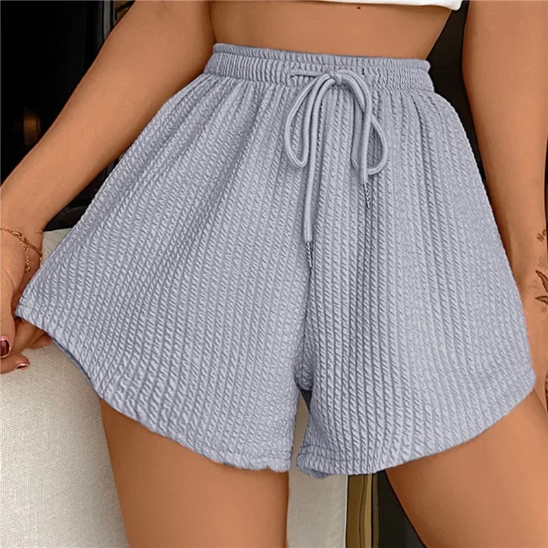 High Elastic Lace Up Drawstring Wide Leg Sweat Fitness Running Shorts