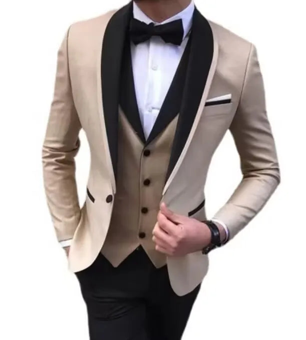 Solid Men's 3 Pieces Wedding Suit