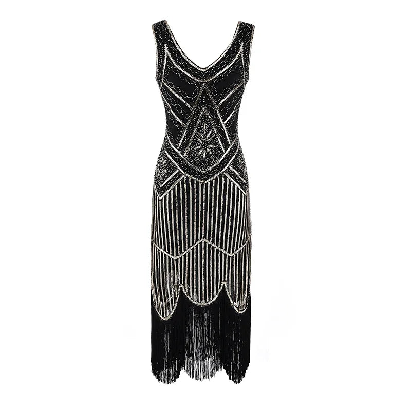 Women's 1920s Vintage Sequin Full Fringed Deco Inspired Flapper Dress Roaring 20s Great Gatsby Fall Cloths Dress Vestidos