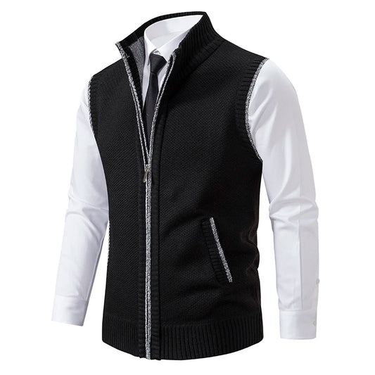 Autumn Winter Knit Vests Men Stand Sweatercoat