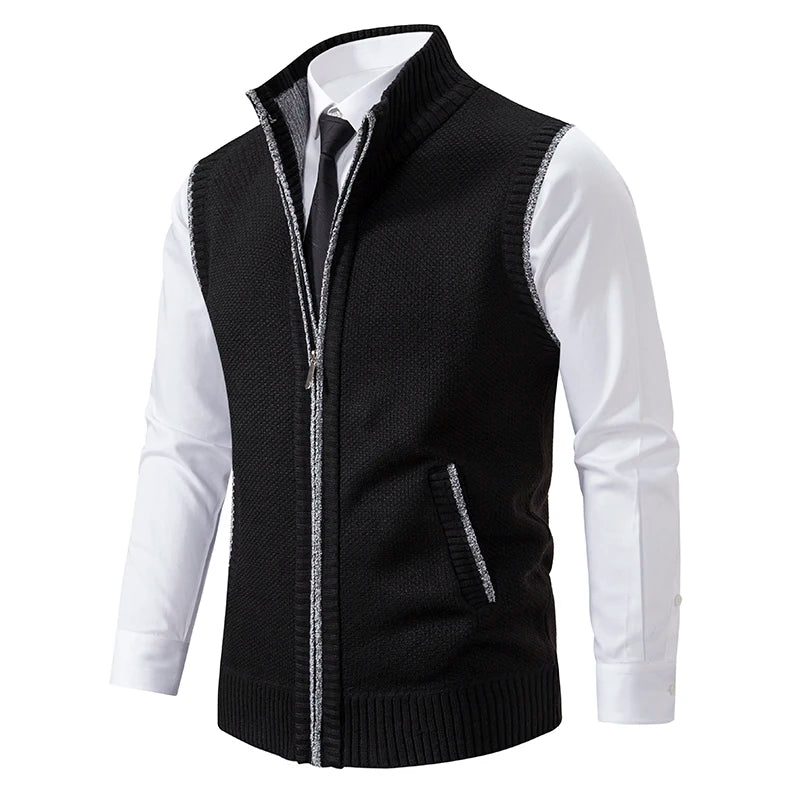 Autumn Winter Knit Vests Men Stand Sweatercoat