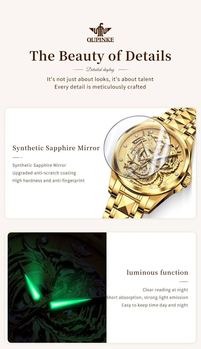 Mechanical Watch For Women Luxury Hollow Waterproof Elegant Ladies Wristwatch Sapphire Mirror Dress Watches