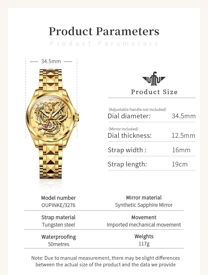 Mechanical Watch For Women Luxury Hollow Waterproof Elegant Ladies Wristwatch Sapphire Mirror Dress Watches