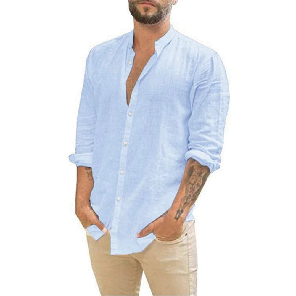 Cotton Linen Hot Sale Men's Long-Sleeved Style Plus Size