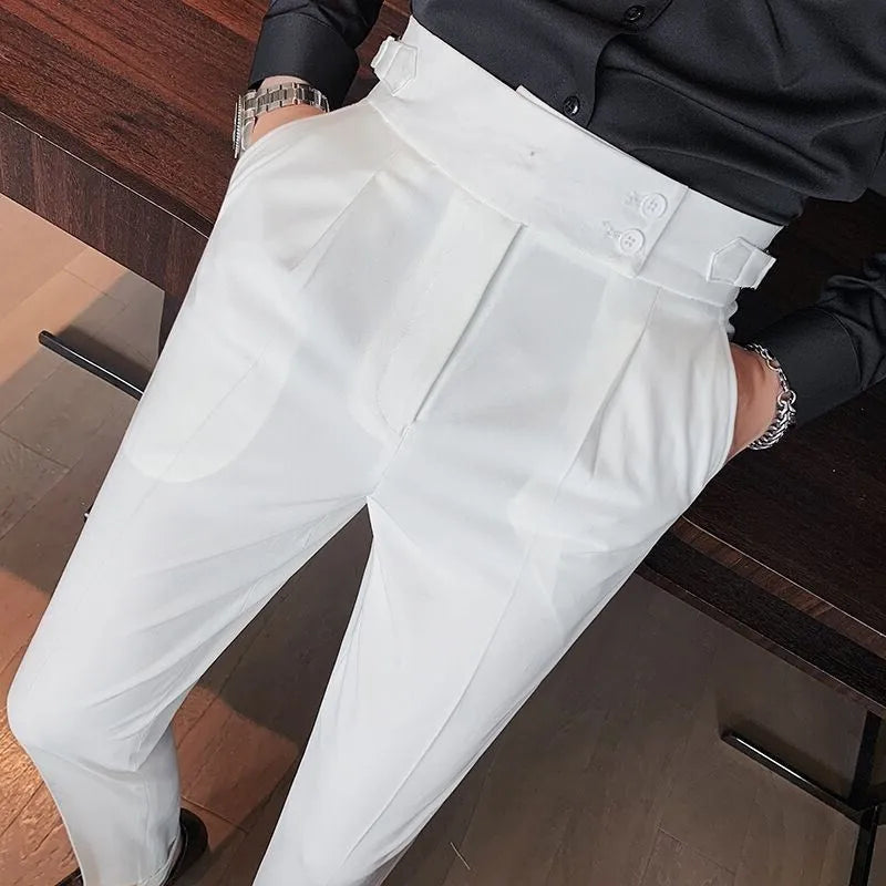 Men's Luxury Button-down Draped Baggy Suit Pants Casual Solid Color Straight Premium Elegant Dress Pants 2024 New Spring