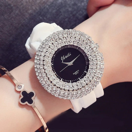 Luxury Women's Watches Crystal Casual Quartz Wristwatches Silicone Watches Big Dial Clock Relojes De Mujeres Relogios Feminino