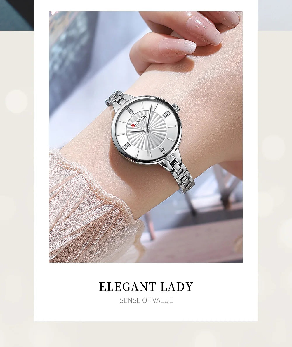 Luxurious and Elegant Round Dial with Stainless Steel Bracelet Fashion Dress Quartz Watches for Women