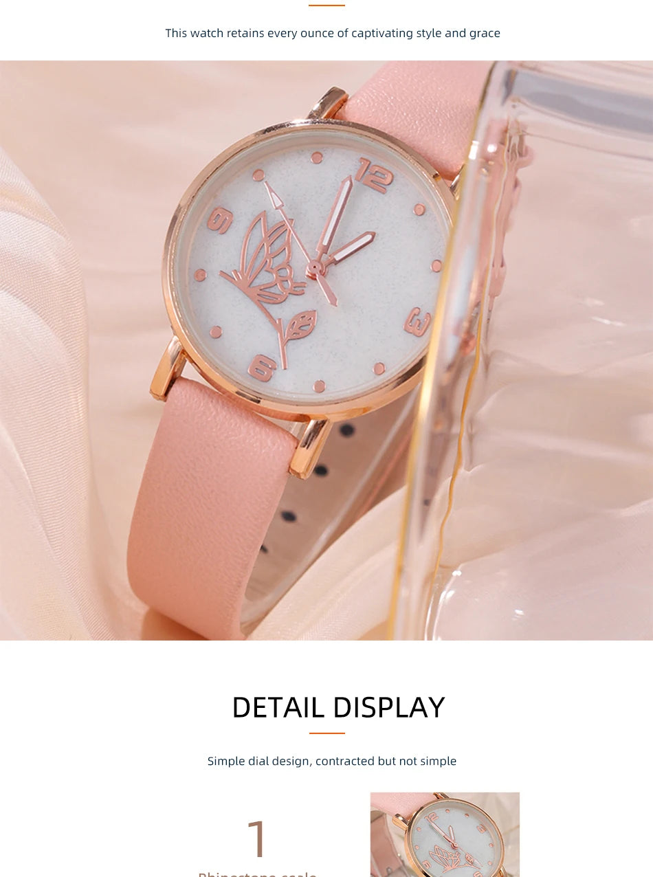 6PCS Set Women Butterfly Dial Watch Female