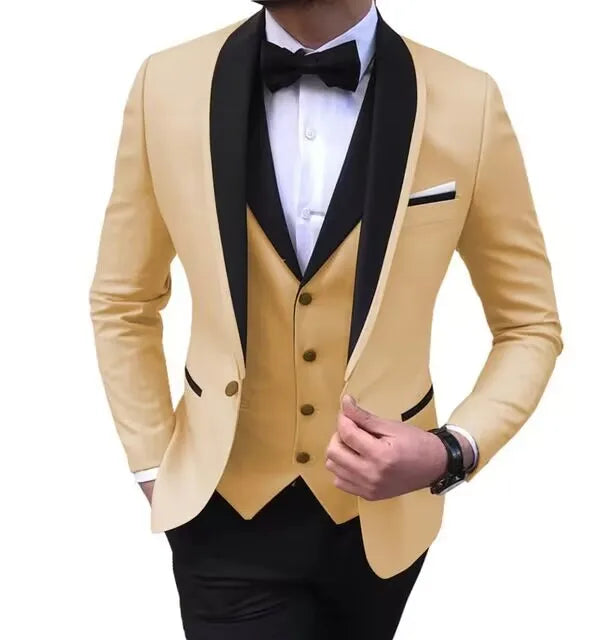 Solid Men's 3 Pieces Wedding Suit