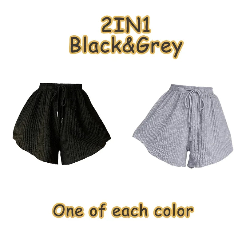 High Elastic Lace Up Drawstring Wide Leg Sweat Fitness Running Shorts