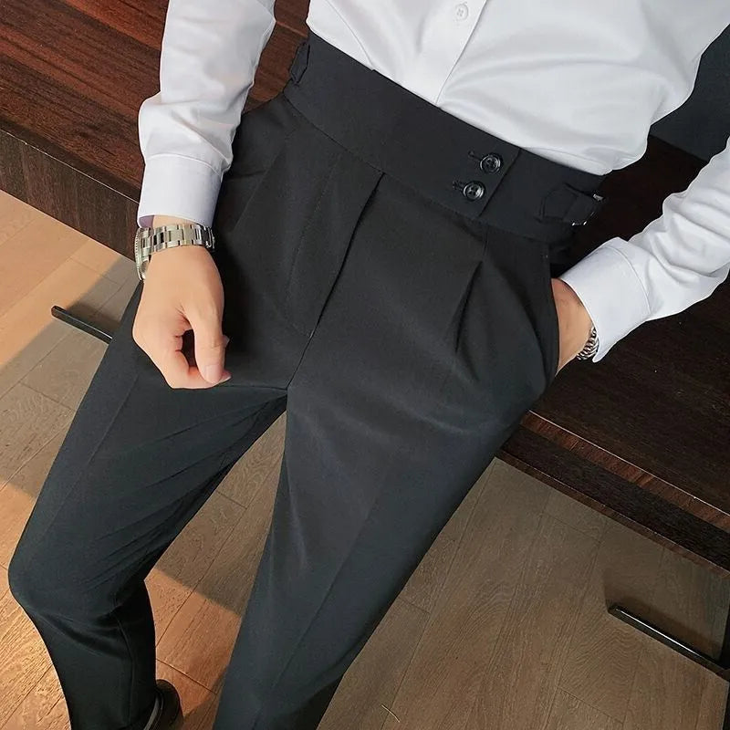 Men's Luxury Button-down Draped Baggy Suit Pants Casual Solid Color Straight Premium Elegant Dress Pants 2024 New Spring