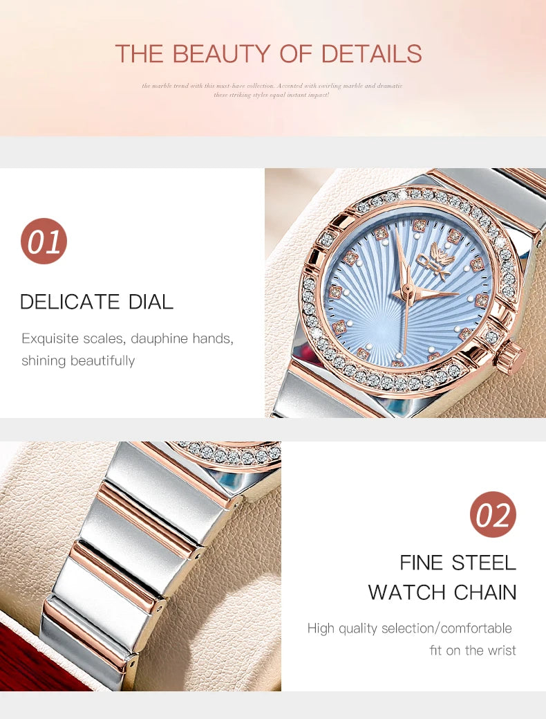 Women's Quartz Watches Elegant Fashion Stainless Steel Strap Waterproof Luminous Diamond Dial Ladies Dress Wristwatches