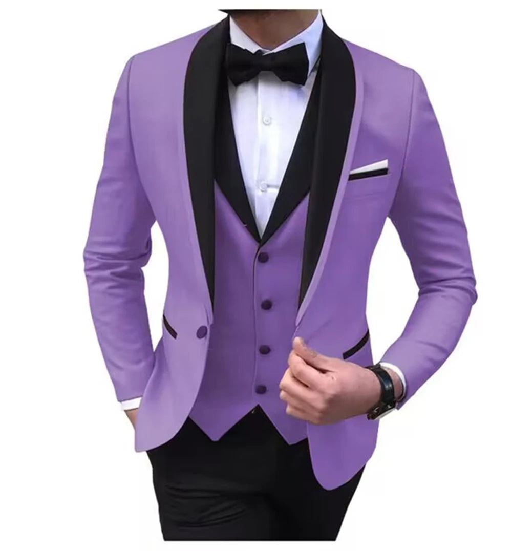 Solid Men's 3 Pieces Wedding Suit